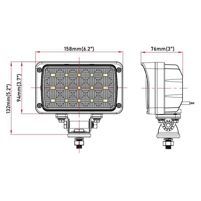 Lightronic 4x6 inch Rectangular Off-Road LED Work Light, 6000K Cool-White, Wide Flood Beam for Trucks & Tractors, Plug & Use DT Connector, IP68 Waterproof/Dustproof, 12V/24V DC, 2-Pack - Image 2